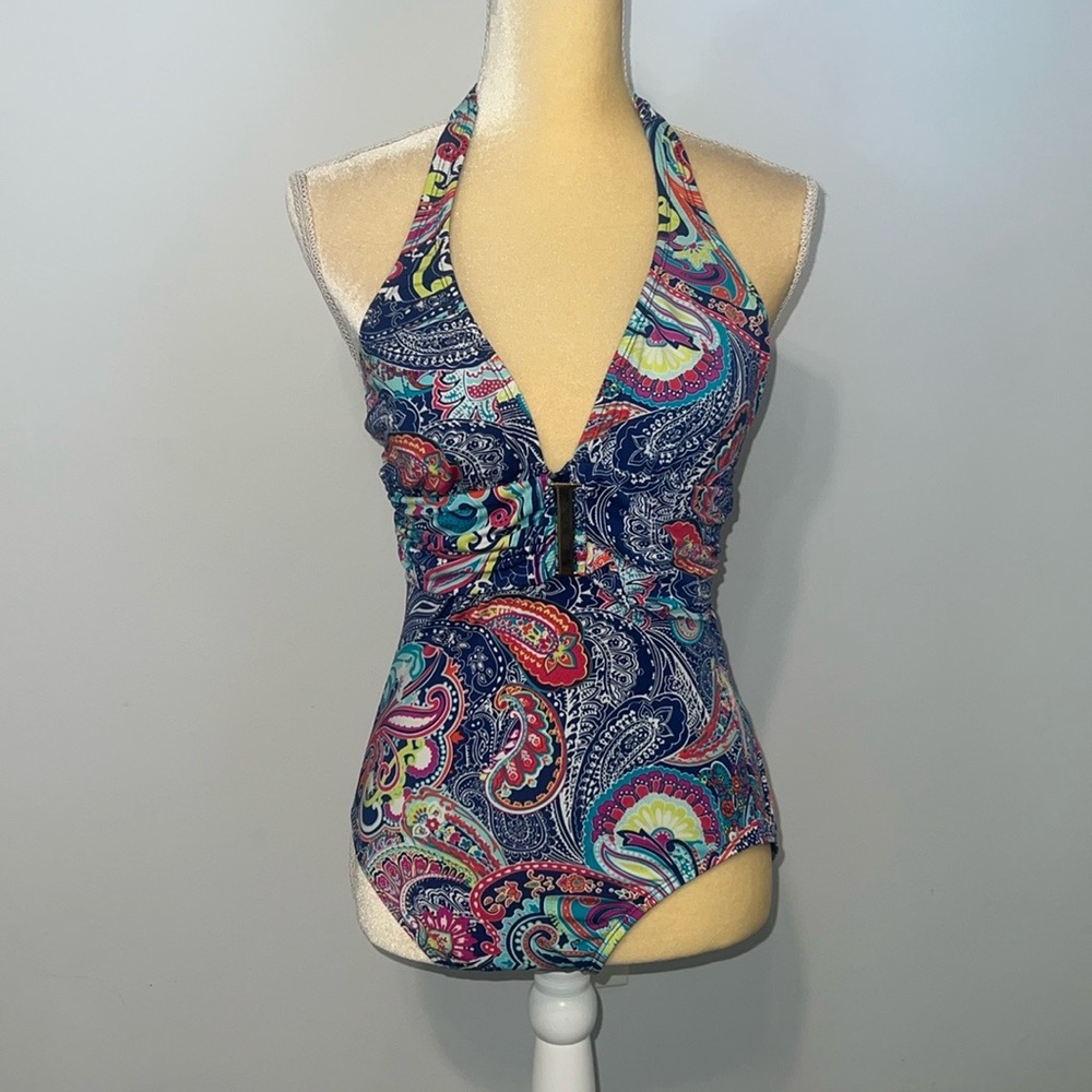 Liz Claiborne Colorful Paisley One Piece Swimsuit Size 10